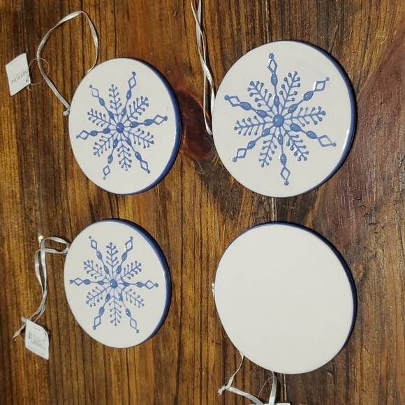 Melrose Ceramic Disk Snowflake Ornaments Set of 4 - Picture 3 of 3